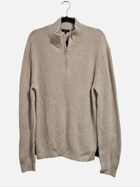 Quince Men's Quarter Zip Sweater Large Oatmeal Chunky Knit Pullover Old Money